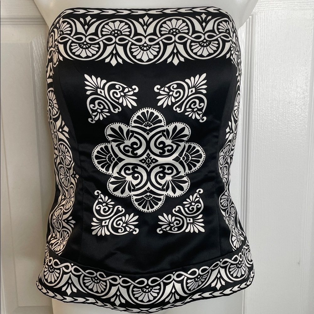WHITE HOUSE BLACK MARKET STRAPLESS EMBELLISHED BUSTIER TOP BLACK & WHITE SIZE 8 - Picture 2 of 11